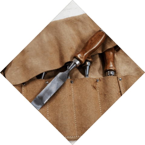 Detailfoto van een etui met beitels