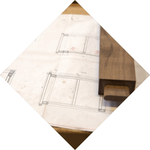 werktekening van een meubel met een stuk hout