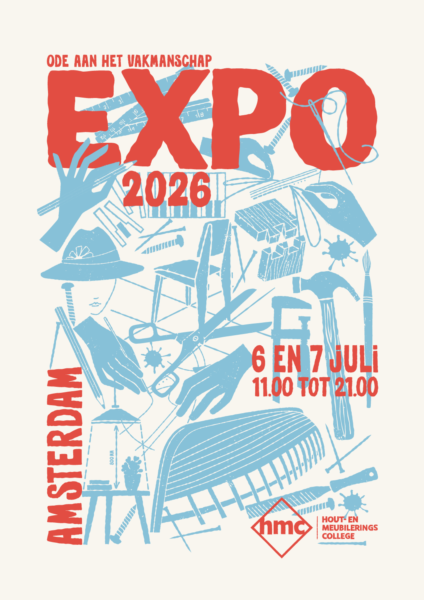 Uitnodiging voor de EXPO van 2026 Amsterdam. Rood en blauw