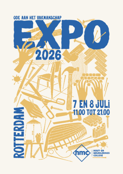 Uitnodiging voor de EXPO in 2026. Geel en blauw